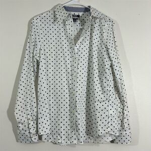 Chaps Women's M White Polka‎ Dot Button-Up Shirt Long Sleeve Casual